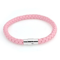 Bling Jewelry Pink Braided 7mm Round Leather Cord Bracelet 8 Inch