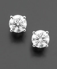 Two carats worth of sparkling diamond in each ear frames the face perfectly. For a style always in season, snap up round-cut diamond studs (2 ct. t.w.) set in 14k white gold. Approximate diameter: 6-1/2 mm.