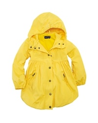 A pretty mockneck raincoat is smartly designed with an attached hood for extra protection from the elements. A pretty mockneck raincoat is smartly designed with an attached hood for extra protection from the elements.