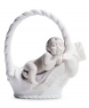 A little basket of joy. Moms and dads will cherish this beautiful Lladro figurine celebrating the birth of their baby girl in fine porcelain.