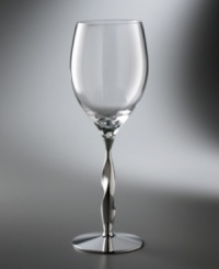 Place a new spin on sipping. Elegantly cut from full-lead crystal, the wine glass features a bold tulip shape and twisting metal stem for modern flair. Place a new spin on sipping. Elegantly cut from full-lead crystal, the wine glass features a bold tulip shape and twisting metal stem for modern flair.