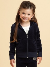 A little bling goes a long way on this velvety hoodie with a rhinestone Juicy Couture logo on the back.Attached hoodZip front closureLong sleeves with cuffsSplit kangaroo pocketsLogo detail on back39% polyamide/33% wool/14% modal/12% viscose/2% alpacaMachine washMade in USA A little bling goes a long way on this velvety hoodie with a rhinestone Juicy Couture logo on the back.Attached hoodZip front closureLong sleeves with cuffsSplit kangaroo pocketsLogo detail on back39% polyamide/33% wool/14% modal/12% viscose/2% alpacaMachine washMade in USA