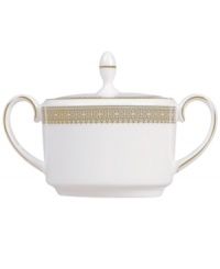 Inspired by the intricate ribbons of lace that adorn Vera Wang dresses, this gold lace border melds with a delicate floral design to form a pattern on this collection of dinnerware and dishes that is both exquisitely detailed and elegantly timeless. Inspired by the intricate ribbons of lace that adorn Vera Wang dresses, this gold lace border melds with a delicate floral design to form a pattern on this collection of dinnerware and dishes that is both exquisitely detailed and elegantly timeless.