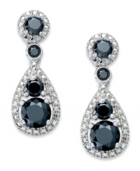 A drop of color emboldens any look. Round-cut black diamonds (1-1/2 ct. t.w.) are showcased on these dazzling sterling silver drop earrings. Approximate drop: 3/4 inch. A drop of color emboldens any look. Round-cut black diamonds (1-1/2 ct. t.w.) are showcased on these dazzling sterling silver drop earrings. Approximate drop: 3/4 inch.