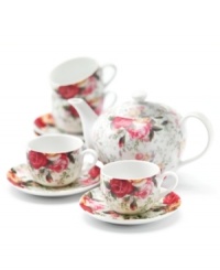 Inspired by traditional floral pottery, the Country Rose Chintz tea set evokes all the elegance of the original Old Country Roses pattern but with a more casual feel. Lush pink and gold blossoms thrive on a ground of crisp white porcelain. Inspired by traditional floral pottery, the Country Rose Chintz tea set evokes all the elegance of the original Old Country Roses pattern but with a more casual feel. Lush pink and gold blossoms thrive on a ground of crisp white porcelain.