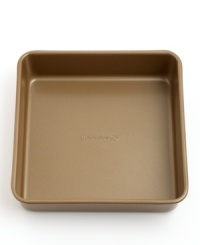 Looks so good you can eat what's on it! Standing out in a warm toffee hue, this professional pan makes baking a real piece of cake! The durable, nonstick finish releases your masterpiece right away for a flawless presentation, while the dishwasher-safe design lets you off the hook for cleanup duty. 10-year warranty.