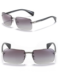 Emanate chic beach style in rectangle rimless sunglasses with gradient lenses from Prada. Emanate chic beach style in rectangle rimless sunglasses with gradient lenses from Prada.