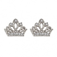 .925 Sterling Silver Rhodium Plated Crown CZ Stud Earrings with Screw-back for Children & Women .925 Sterling Silver Rhodium Plated Crown CZ Stud Earrings with Screw-back for Children & Women