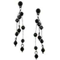 1928 Jewelry Dainty Chain Hematite-Color with Jet Crystals Long Earrings 1928 Jewelry Dainty Chain Hematite-Color with Jet Crystals Long Earrings