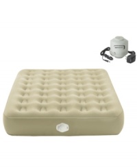 Every great adventure begins with a great night's sleep! Aerobed's twin air mattress sets you up for a restful slumber with an incredibly soft flocked surface that keeps sheets in place, an extra-high construction with ultra-supportive coils, a built-in pillow for at-home luxury and a quick inflation time of less than one minute. Every great adventure begins with a great night's sleep! Aerobed's twin air mattress sets you up for a restful slumber with an incredibly soft flocked surface that keeps sheets in place, an extra-high construction with ultra-supportive coils, a built-in pillow for at-home luxury and a quick inflation time of less than one minute.