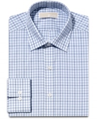 With a fine check pattern, this Michael Kors dress shirt takes you from solid to standout. With a fine check pattern, this Michael Kors dress shirt takes you from solid to standout.