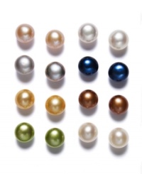 There's truly something for everyone in this versatile stud earrings set. Eight pairs of cultured freshwater pearl earrings (7-8 mm) come in a range of hues including white, light pink, lavender, blue, bronze, chocolate, green and ivory. Stud post backing crafted in 14k gold. Approximate diameter: 3/4 inch. There's truly something for everyone in this versatile stud earrings set. Eight pairs of cultured freshwater pearl earrings (7-8 mm) come in a range of hues including white, light pink, lavender, blue, bronze, chocolate, green and ivory. Stud post backing crafted in 14k gold. Approximate diameter: 3/4 inch.