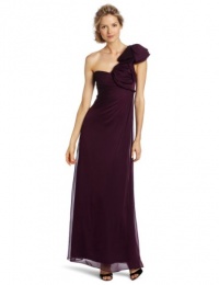 Adrianna Papell Women's One Shoulder Chiffon Gown, Plum, 12 Adrianna Papell Women's One Shoulder Chiffon Gown, Plum, 12