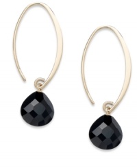 Elevate your style with smooth swoops. These unique hoop earrings highlight faceted onyx beads at the ends (13-3/4 ct. t.w.). Set in 14k gold. Approximate drop: 1-1/2 inches. Elevate your style with smooth swoops. These unique hoop earrings highlight faceted onyx beads at the ends (13-3/4 ct. t.w.). Set in 14k gold. Approximate drop: 1-1/2 inches.