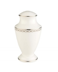 Designed to mimic a strand of lustrous pearls. With imitation pearl accents and platinum rims on fine bone china. Designed to mimic a strand of lustrous pearls. With imitation pearl accents and platinum rims on fine bone china.