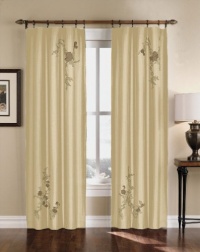 Floral Embroidered Faux Silk Window Curtain Drapery in Rich Colors Floral Embroidered Faux Silk Window Curtain Drapery in Rich Colors