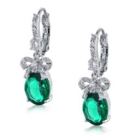 Bling Jewelry Bridal Bow Ribbon Emerald Color CZ Drop Leverback Earrings Bling Jewelry Bridal Bow Ribbon Emerald Color CZ Drop Leverback Earrings