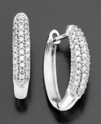 Sparkling all around. These gorgeous earrings feature round-cut diamond (1/4 ct. t.w.) set in 14k white gold. Approximate drop: 1/2 inch. Approximate diameter: 1/4 inch. Sparkling all around. These gorgeous earrings feature round-cut diamond (1/4 ct. t.w.) set in 14k white gold. Approximate drop: 1/2 inch. Approximate diameter: 1/4 inch.