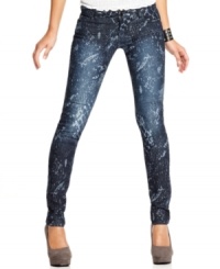 Splattered in print, these skinny jeans from Celebrity Pink Jeans are a totally fun option for every day. Splattered in print, these skinny jeans from Celebrity Pink Jeans are a totally fun option for every day.