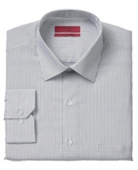 A neutral base with a modern fit means that the options are endless with this microchecked shirt from Alfani RED. A neutral base with a modern fit means that the options are endless with this microchecked shirt from Alfani RED.