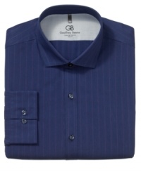 Sophisticated stripes get a shot of cool color with this slim-fit shirt from Geoffrey Beene. Sophisticated stripes get a shot of cool color with this slim-fit shirt from Geoffrey Beene.