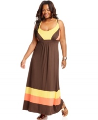 Land an über hot look with American Rag's halter plus size maxi dress, highlighted by a colorblocked pattern. Land an über hot look with American Rag's halter plus size maxi dress, highlighted by a colorblocked pattern.
