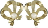 Anne Klein Araway Pearl Ribbon Button Earrings
