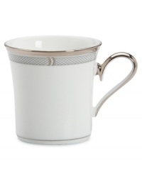 Beautiful in its simplicity, this dinnerware collection features a timeless, elegant design. The pristine white bone china is accented by a single, shimmering band of platinum. The understated beauty will add a refined sophistication to your dining experience for years to come. Beautiful in its simplicity, this dinnerware collection features a timeless, elegant design. The pristine white bone china is accented by a single, shimmering band of platinum. The understated beauty will add a refined sophistication to your dining experience for years to come.