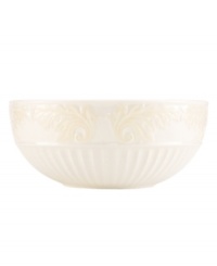 An elegant classic, the Butler's Pantry serving bowl adds a vintage touch to every gathering. Embossed vines and a fluted base create a soft, feminine look while superior Lenox craftsmanship ensures exceptional durability.