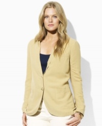 A sleek two-button plus size jacket is rendered in a soft blend of silk and linen, creating a chic layering piece, from Lauren by Ralph Lauren. (Clearance) A sleek two-button plus size jacket is rendered in a soft blend of silk and linen, creating a chic layering piece, from Lauren by Ralph Lauren. (Clearance)