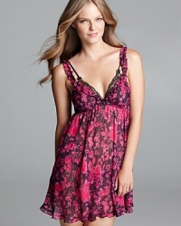 A flirty, floral print adorns this Betsey Johnson babydoll with lace detailing at the cups. A flirty, floral print adorns this Betsey Johnson babydoll with lace detailing at the cups.