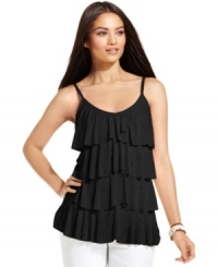 From daytime to date night, INC's rhinestone-studded ruffled petite top is dazzling. Just right with skinny white jeans and a pair of strappy heels! From daytime to date night, INC's rhinestone-studded ruffled petite top is dazzling. Just right with skinny white jeans and a pair of strappy heels!