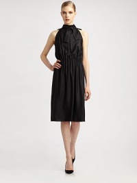 This silky pull-on design features a sculptural, artfully ruched waist and a soft tie at the neckline.Stand collar with front tieSleevelessRuched waistKeyhole backAbout 29 from natural waist80% viscose/20% silkDry cleanMade in Italy of imported fabricModel shown is 5'9½ (176cm) wearing US size 4. This silky pull-on design features a sculptural, artfully ruched waist and a soft tie at the neckline.Stand collar with front tieSleevelessRuched waistKeyhole backAbout 29 from natural waist80% viscose/20% silkDry cleanMade in Italy of imported fabricModel shown is 5'9½ (176cm) wearing US size 4.