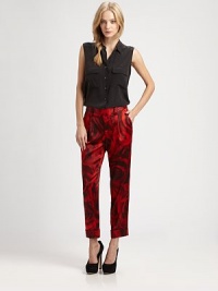 A lush floral photo-print conveys utter romance throughout this tailored crop-let style.Tab-front waistBelt loopsZip-flyPleated frontSlash pocketsBack welt pockets Rise, about 9Inseam, about 2795% silk/5% spandexDry cleanImportedModel shown is 5'9 (175cm) wearing US size 4. A lush floral photo-print conveys utter romance throughout this tailored crop-let style.Tab-front waistBelt loopsZip-flyPleated frontSlash pocketsBack welt pockets Rise, about 9Inseam, about 2795% silk/5% spandexDry cleanImportedModel shown is 5'9 (175cm) wearing US size 4.