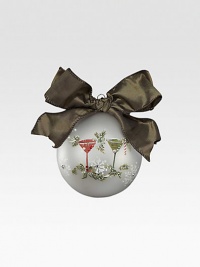 An oversized glass globe is individually handpainted with celebratory martini glasses and finished with glittery Austrian crystals. An ideal gift or ornament arrives in a presentation box perfect for giving. 6 diam. Imported An oversized glass globe is individually handpainted with celebratory martini glasses and finished with glittery Austrian crystals. An ideal gift or ornament arrives in a presentation box perfect for giving. 6 diam. Imported