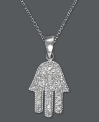 A symbol of protection. The Hamsa represents blessings, power, and strength, and is seen as potent in deflecting the evil eye. Effy Collection's sparkling design is encrusted with round-cut diamonds (1/4 ct. t.w.) and set in polished 14k white gold. Approximate length: 18 inches. Approximate drop length: 13/16 inch. Approximate drop width: 3/8 inch. A symbol of protection. The Hamsa represents blessings, power, and strength, and is seen as potent in deflecting the evil eye. Effy Collection's sparkling design is encrusted with round-cut diamonds (1/4 ct. t.w.) and set in polished 14k white gold. Approximate length: 18 inches. Approximate drop length: 13/16 inch. Approximate drop width: 3/8 inch.