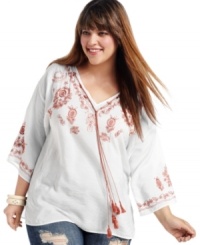Channel your inner flower child with American Rag's plus size peasant top-- boho style is a must-get this season! Channel your inner flower child with American Rag's plus size peasant top-- boho style is a must-get this season!