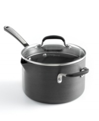 Skip the colander and the pile of dishes in the sink by sticking with an all-in-one nonstick aluminum saucepan that provides a thorough heating for food and includes a domed glass lid with holes for straining water. Ideal for whipping up mac 'n cheese, steaming veggies or perfecting pasta, this strainer cuts out the middle man. 10-year warranty. Skip the colander and the pile of dishes in the sink by sticking with an all-in-one nonstick aluminum saucepan that provides a thorough heating for food and includes a domed glass lid with holes for straining water. Ideal for whipping up mac 'n cheese, steaming veggies or perfecting pasta, this strainer cuts out the middle man. 10-year warranty.