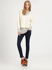 Add a luxe spin to your knitwear wardrobe with this ultra-soft cashmere v-neck in a slightly cropped, cable-knit silhouette. V-neckDropped shouldersLong sleevesRibbed cuffs and hemCashmereDry cleanImportedModel shown is 5'10 (177cm) wearing US size Small. Additional Information Women's Premier Designer & Contemporary Size Guide Add a luxe spin to your knitwear wardrobe with this ultra-soft cashmere v-neck in a slightly cropped, cable-knit silhouette. V-neckDropped shouldersLong sleevesRibbed cuffs and hemCashmereDry cleanImportedModel shown is 5'10 (177cm) wearing US size Small. Additional Information Women's Premier Designer & Contemporary Size Guide
