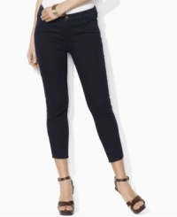 An essential petite cropped denim jean features a slim, straight leg and a hint of stretch for a versatile, modern look, from Lauren by Ralph Lauren. An essential petite cropped denim jean features a slim, straight leg and a hint of stretch for a versatile, modern look, from Lauren by Ralph Lauren.