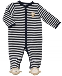 Keep your little monkey happy and high-flying in this fun striped terry-cloth coverall from Carter's. Keep your little monkey happy and high-flying in this fun striped terry-cloth coverall from Carter's.