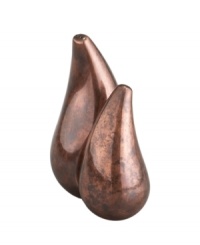 Crafted of alloy and finished in beautiful bronze, these Heritage Pebble salt and pepper shakers from Nambe's collection of serveware add old-world elegance and superior style to any home decor. Crafted of alloy and finished in beautiful bronze, these Heritage Pebble salt and pepper shakers from Nambe's collection of serveware add old-world elegance and superior style to any home decor.