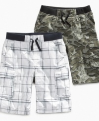 Size 'em up! Elastic at the sides of the waist will make these Epic Threads cargo shorts fit perfectly and keep him looking good all day long. Size 'em up! Elastic at the sides of the waist will make these Epic Threads cargo shorts fit perfectly and keep him looking good all day long.