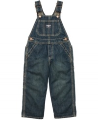Play dirty. Your little one will love to go outside in these tough denim overalls from Osh Kosh, you'll love how easy they are to clean. Play dirty. Your little one will love to go outside in these tough denim overalls from Osh Kosh, you'll love how easy they are to clean.