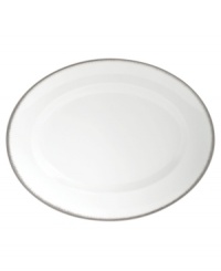 Fresh and cool in crisp white, the Silver Leaf oval platter delivers modern style and iconic craftsmanship. Delicate feathered platinum applied using Wedgwood's signature technique shimmers with whimsy on sleek bone china. Fresh and cool in crisp white, the Silver Leaf oval platter delivers modern style and iconic craftsmanship. Delicate feathered platinum applied using Wedgwood's signature technique shimmers with whimsy on sleek bone china.