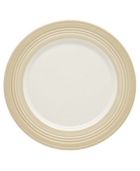 This charming porcelain accent plate features a four-ringed border. Mix and match with other Tin Can Alley Khaki pieces for a subtly varied table setting. This charming porcelain accent plate features a four-ringed border. Mix and match with other Tin Can Alley Khaki pieces for a subtly varied table setting.