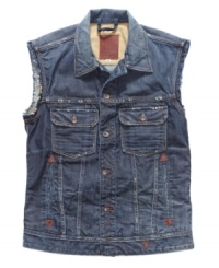 Toughen up. Add this denim vest from Guess to any outfit for edgy style. Toughen up. Add this denim vest from Guess to any outfit for edgy style.