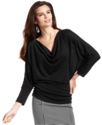 Alfani decks out this petite draped top with shiny gold zippers at each shoulder and a flattering fit. (Clearance) Alfani decks out this petite draped top with shiny gold zippers at each shoulder and a flattering fit. (Clearance)