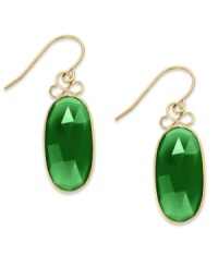 A touch of color livens any look. These stunning 10k gold earrings feature oval-cut green onyx stones (10 ct. t.w.) on french wire. Approximate drop: 1-1/2 inches. A touch of color livens any look. These stunning 10k gold earrings feature oval-cut green onyx stones (10 ct. t.w.) on french wire. Approximate drop: 1-1/2 inches.