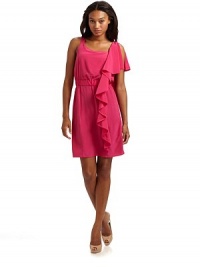 A vibrant silk frock with soft tailoring and cascading side ruffle for a completely feminine look.Scoop neckline Sleeveless Side ruffle trim Elastic waist Silk lining About 35 from shoulder to hem Silk; dry clean Imported